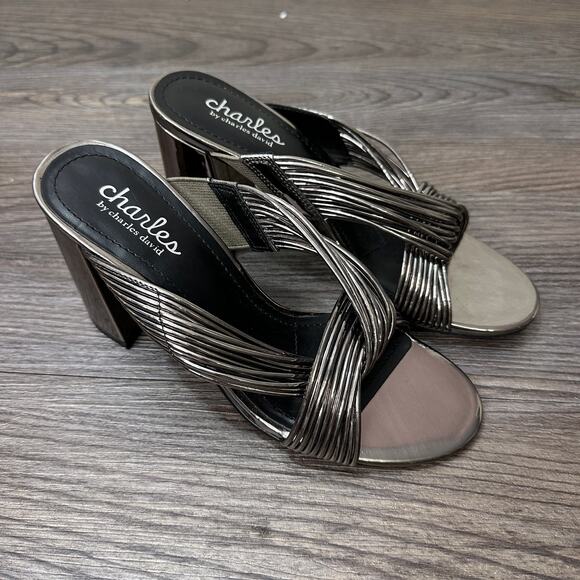 Charles by Charles David 'Razzle' Chunky Heel Slide Sandal Womens 6.5M Metallic - Picture 2 of 9
